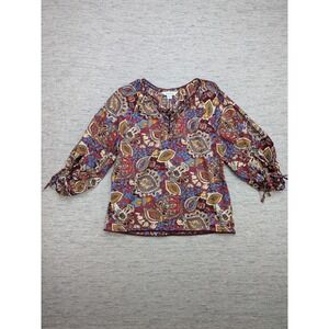 Sundance Blouse Womens XS Floral Paisley Boho‎ Peasant Top Tie Sleeve Colorful